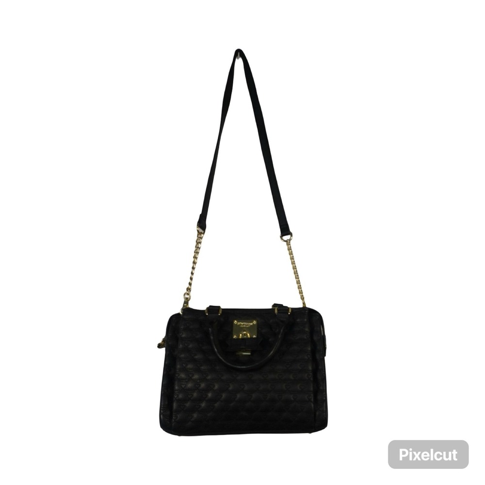 Betsey Johnson Handbag Women Black Pebbled Leather Detachable Strap Shoulder Bag